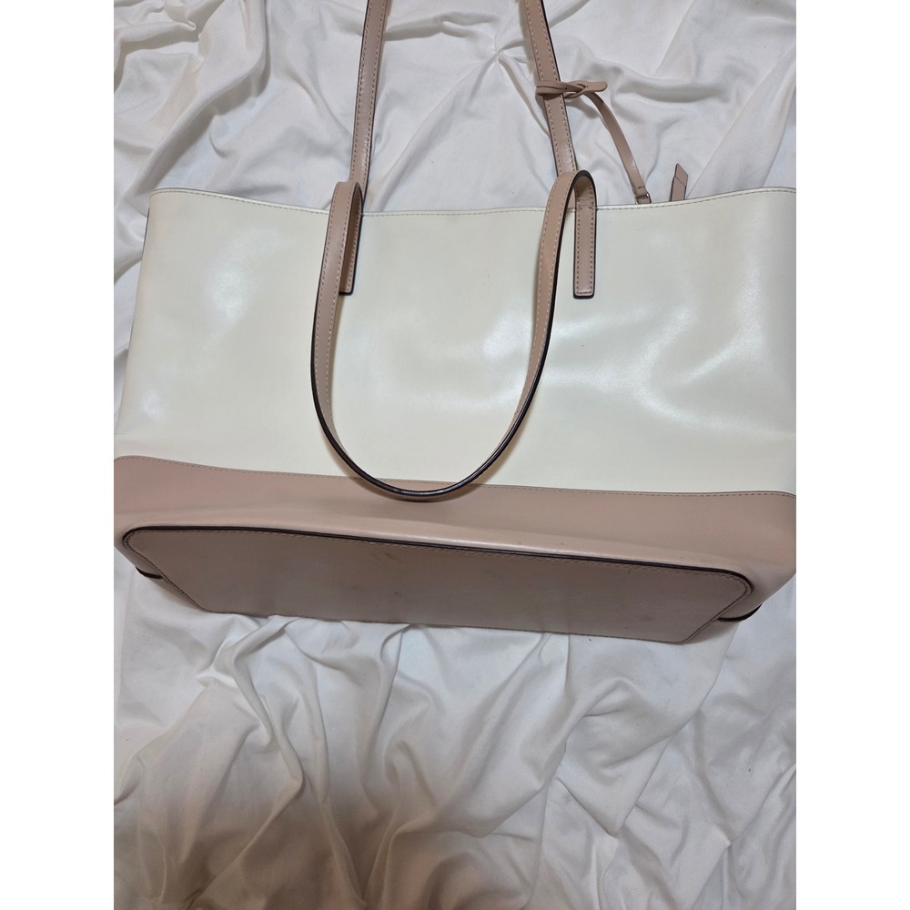 Kate Spade New York Two Tone Leather Tote Bag Cream Pink Colorblock Shoulder Bag - Picture 4 of 8